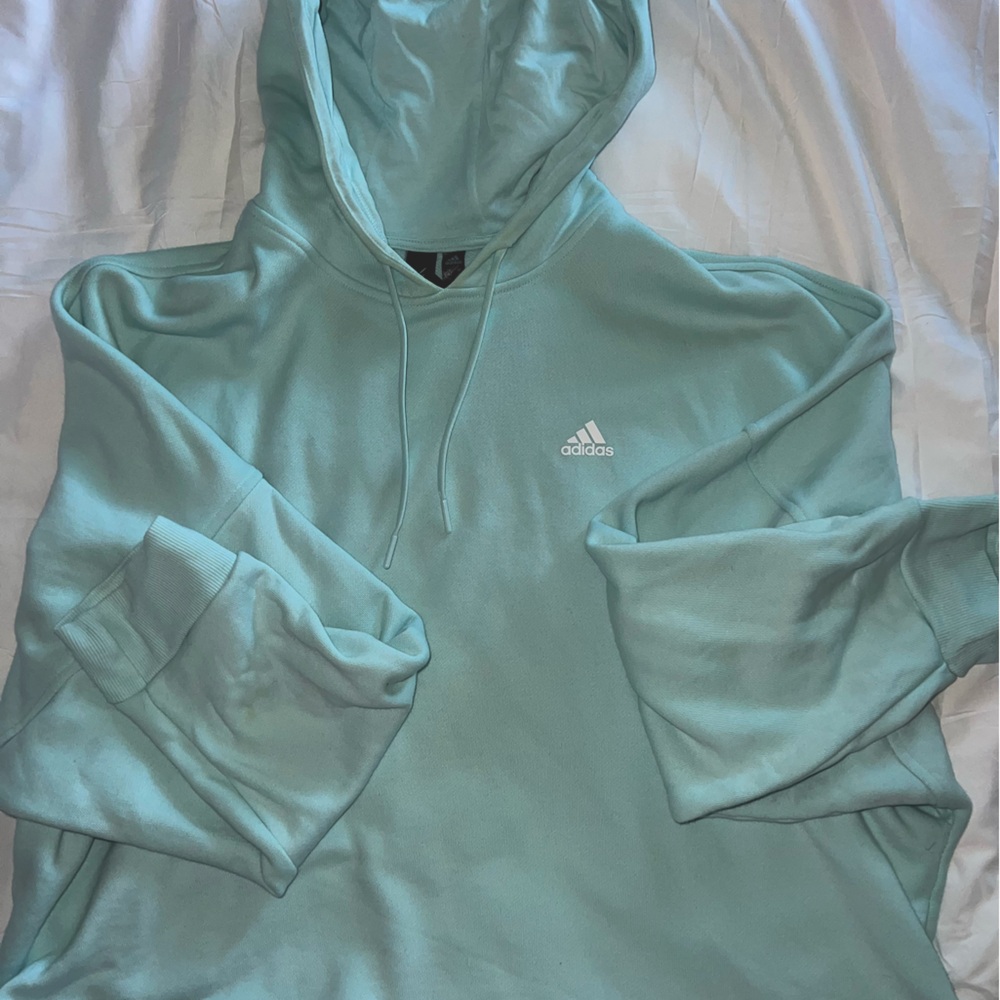 Turquoise Adidas cropped hooded sweatshirt